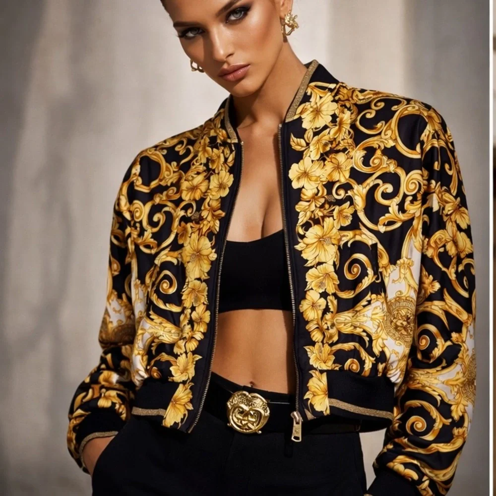 Versace Black & Gold Baroque Bomber Jacket - New with Tag - Small / 38 USA - Picture 3 of 14